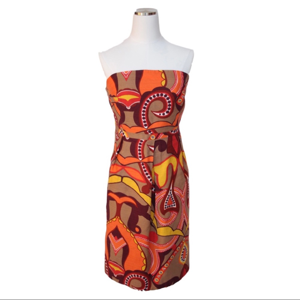 Strapless 12/14 Cotton Geo Print A-Line Dress EUC